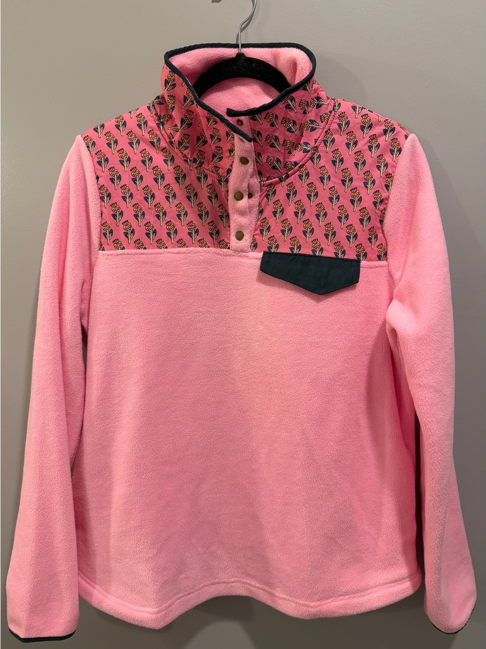 NWT Entro Pink Floral Patterned Detail Quarter Snap-Up Pullover Size M